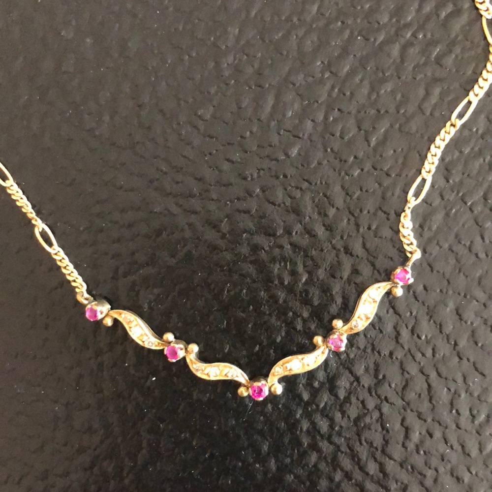 Genuine gold diamond and ruby necklace